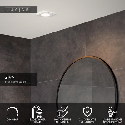 Lucide ZIVA - Einbaustrahler Badezimmer - 1xGU10 - IP44 - Weiß